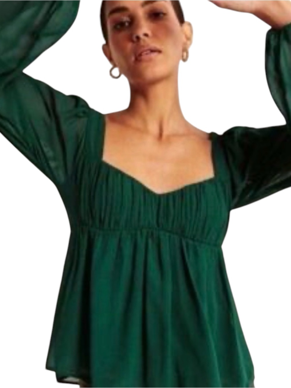 Abercrombie & Fitch Emerald Green Baby Doll Top w/ Long Puffy Sleeves - Medium